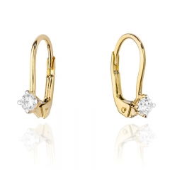 Złote kolczyki pr.585 z brylantami 0,16ct na biglu